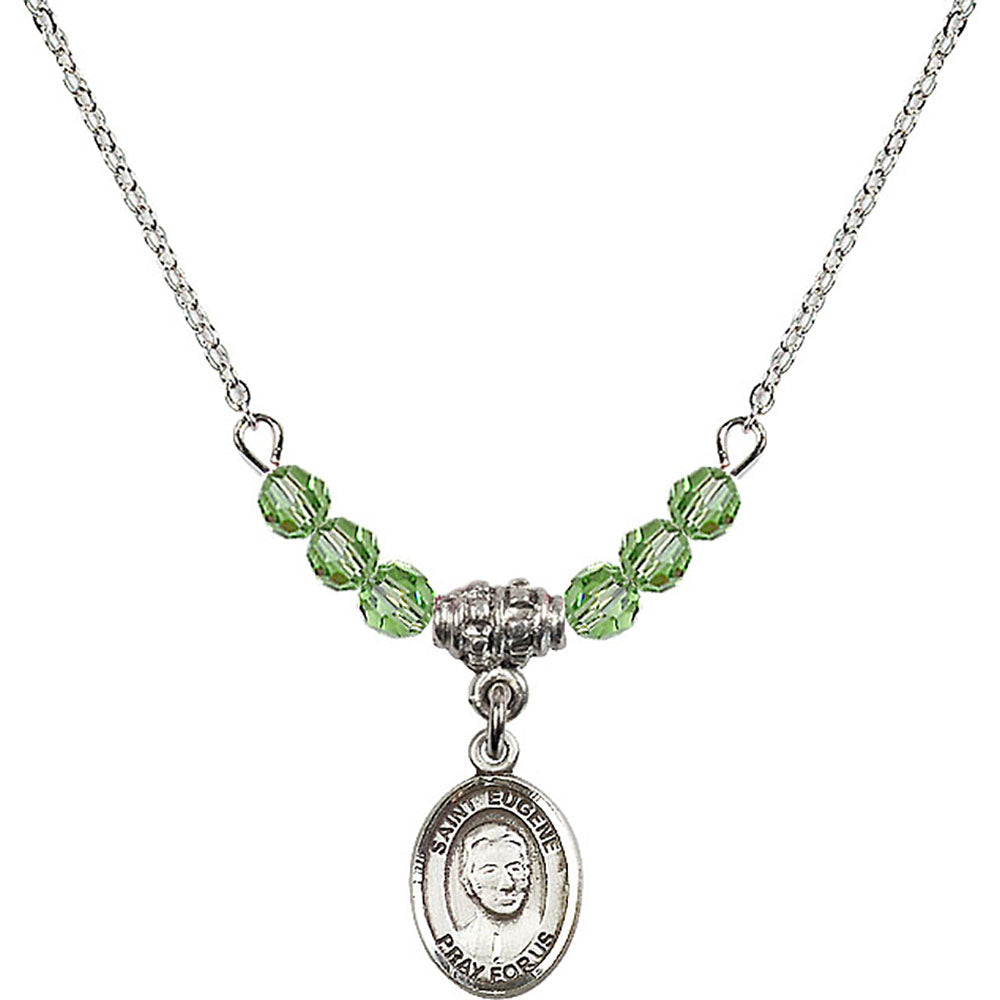 Sterling Silver Saint Eugene de Mazenod Birthstone Necklace with Peridot Beads - 9266
