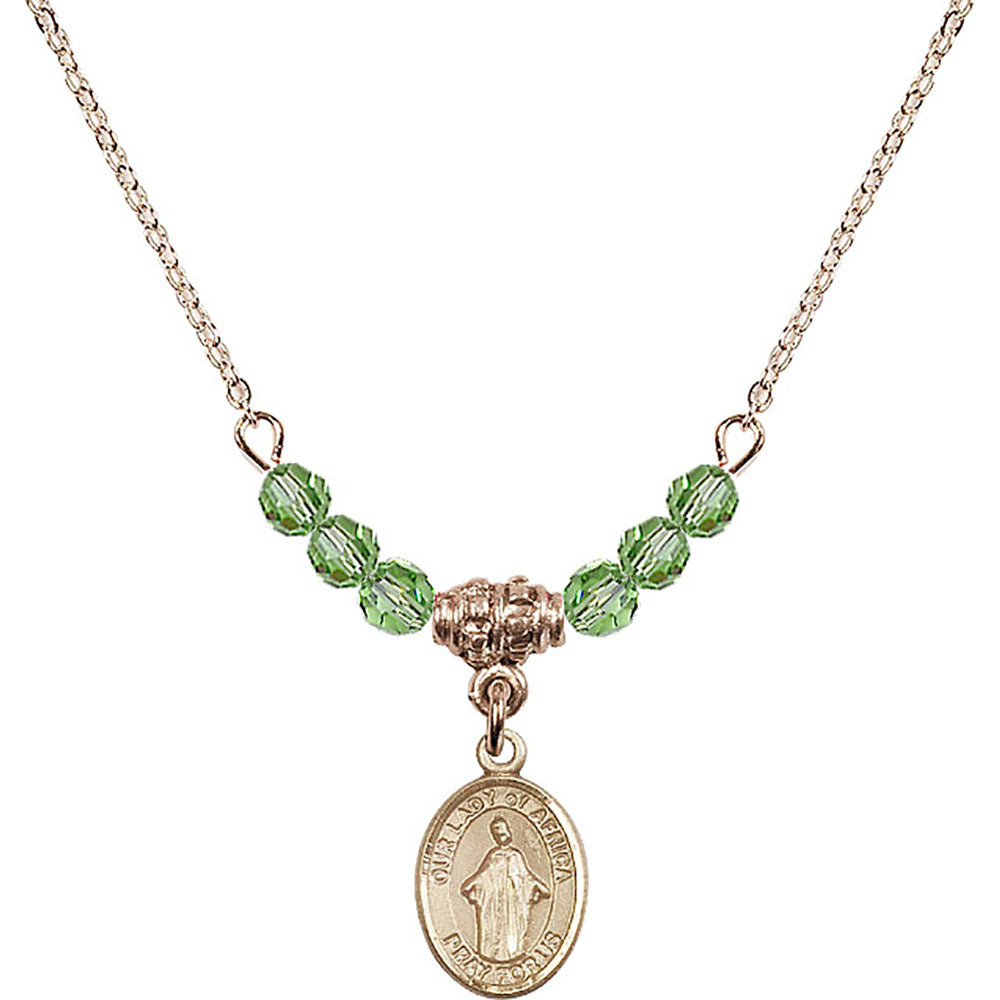 14kt Gold Filled Our Lady of Africa Birthstone Necklace with Peridot Beads - 9269
