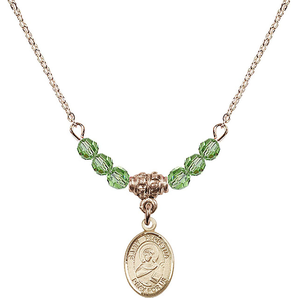 14kt Gold Filled Saint Perpetua Birthstone Necklace with Peridot Beads - 9272