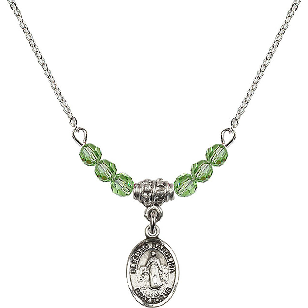 Sterling Silver Blessed Karolina Kozkowna Birthstone Necklace with Peridot Beads - 9283
