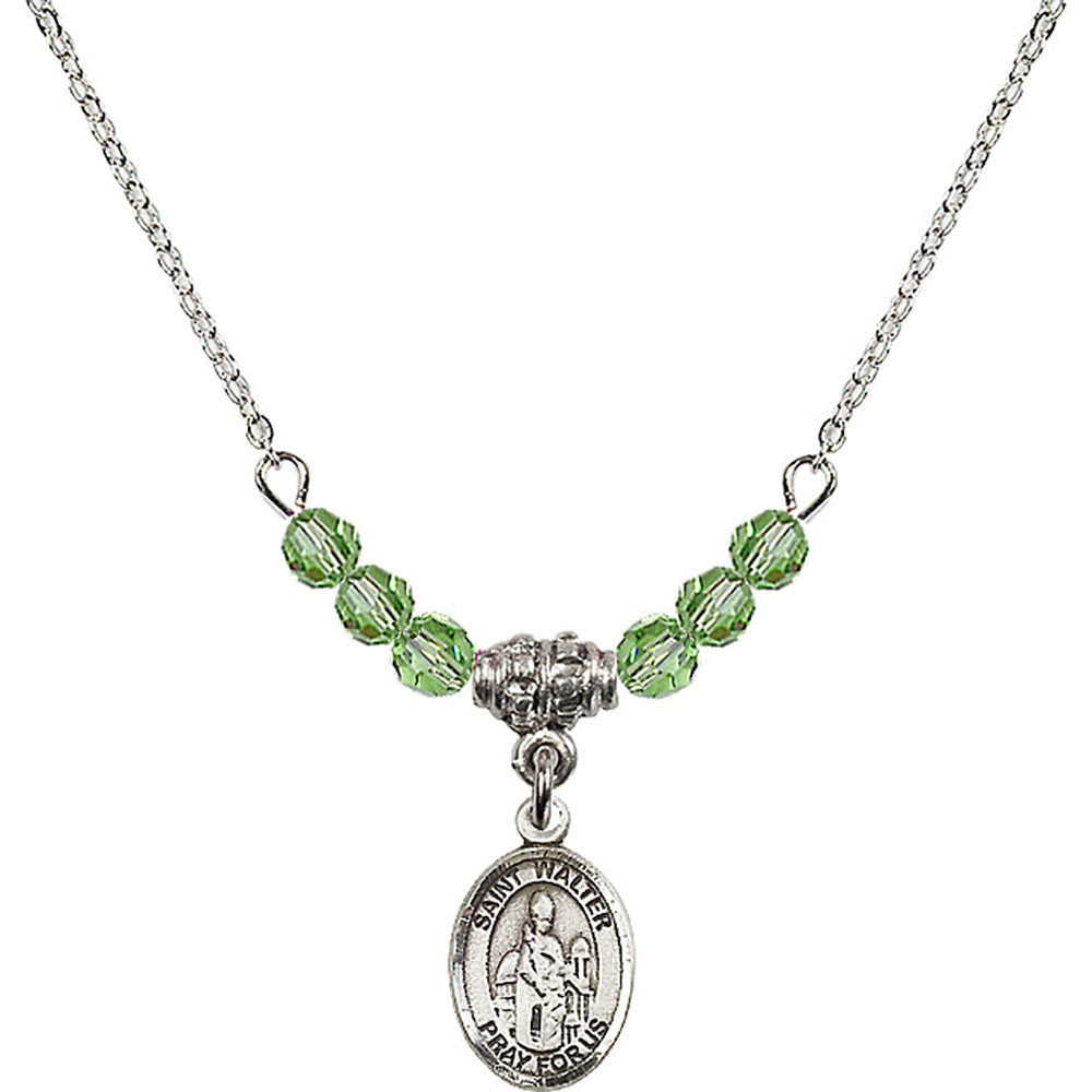 Sterling Silver Saint Walter of Pontoise Birthstone Necklace with Peridot Beads - 9285
