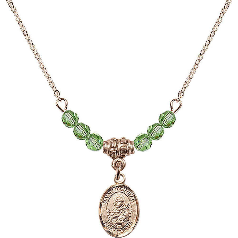 14kt Gold Filled Saint Meinrad of Einsiedeln Birthstone Necklace with Peridot Beads - 9307
