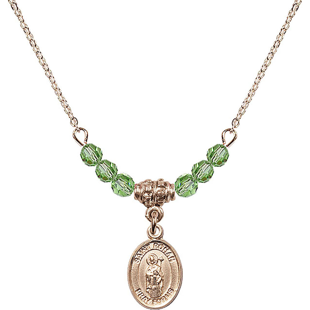 14kt Gold Filled Saint Ronan Birthstone Necklace with Peridot Beads - 9315