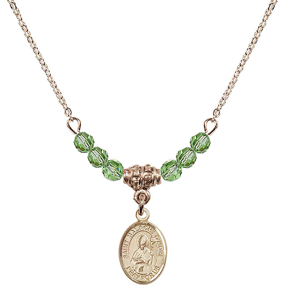 14kt Gold Filled Saint Malachy O'More Birthstone Necklace with Peridot Beads - 9316