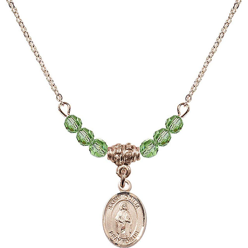 14kt Gold Filled Saint Odilia Birthstone Necklace with Peridot Beads - 9319