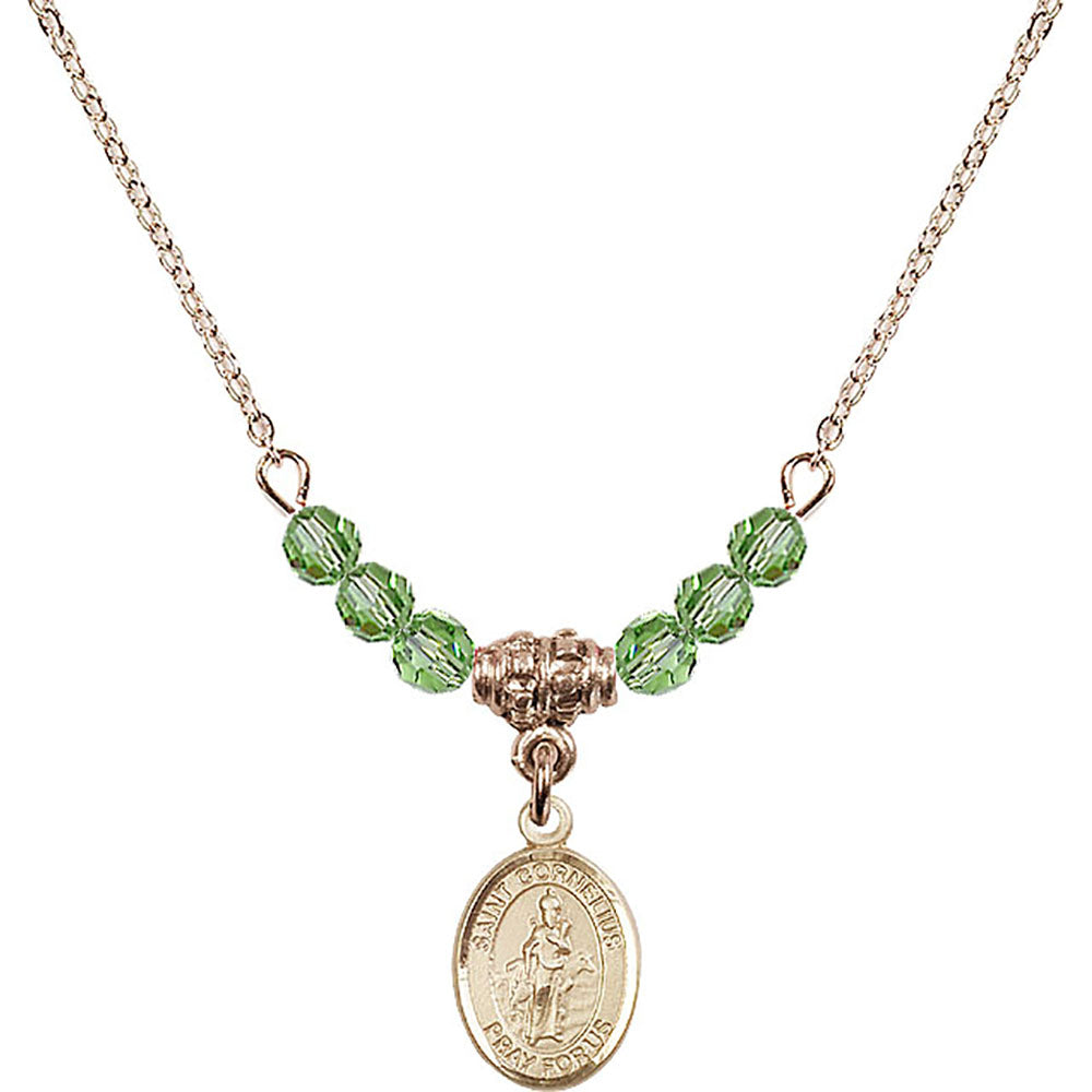 14kt Gold Filled Saint Cornelius Birthstone Necklace with Peridot Beads - 9325