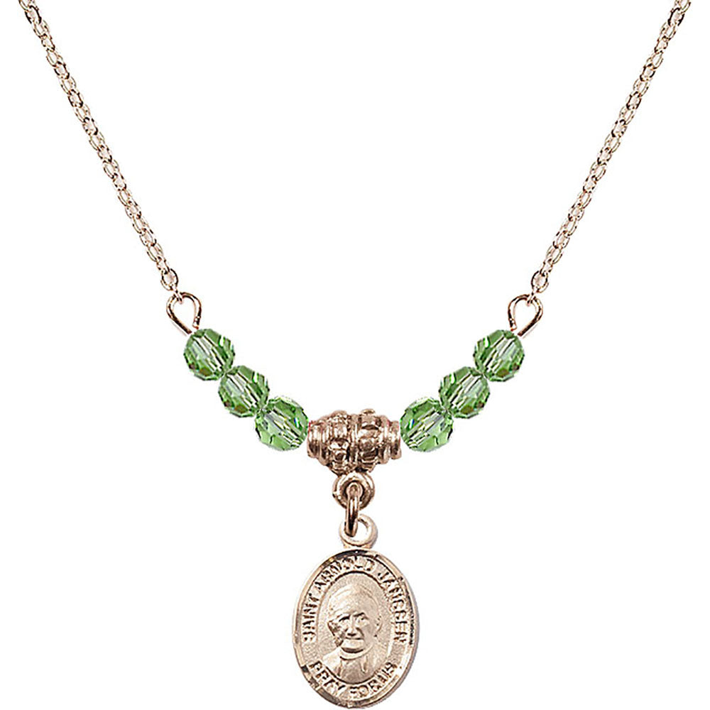 14kt Gold Filled Saint Arnold Janssen Birthstone Necklace with Peridot Beads - 9328