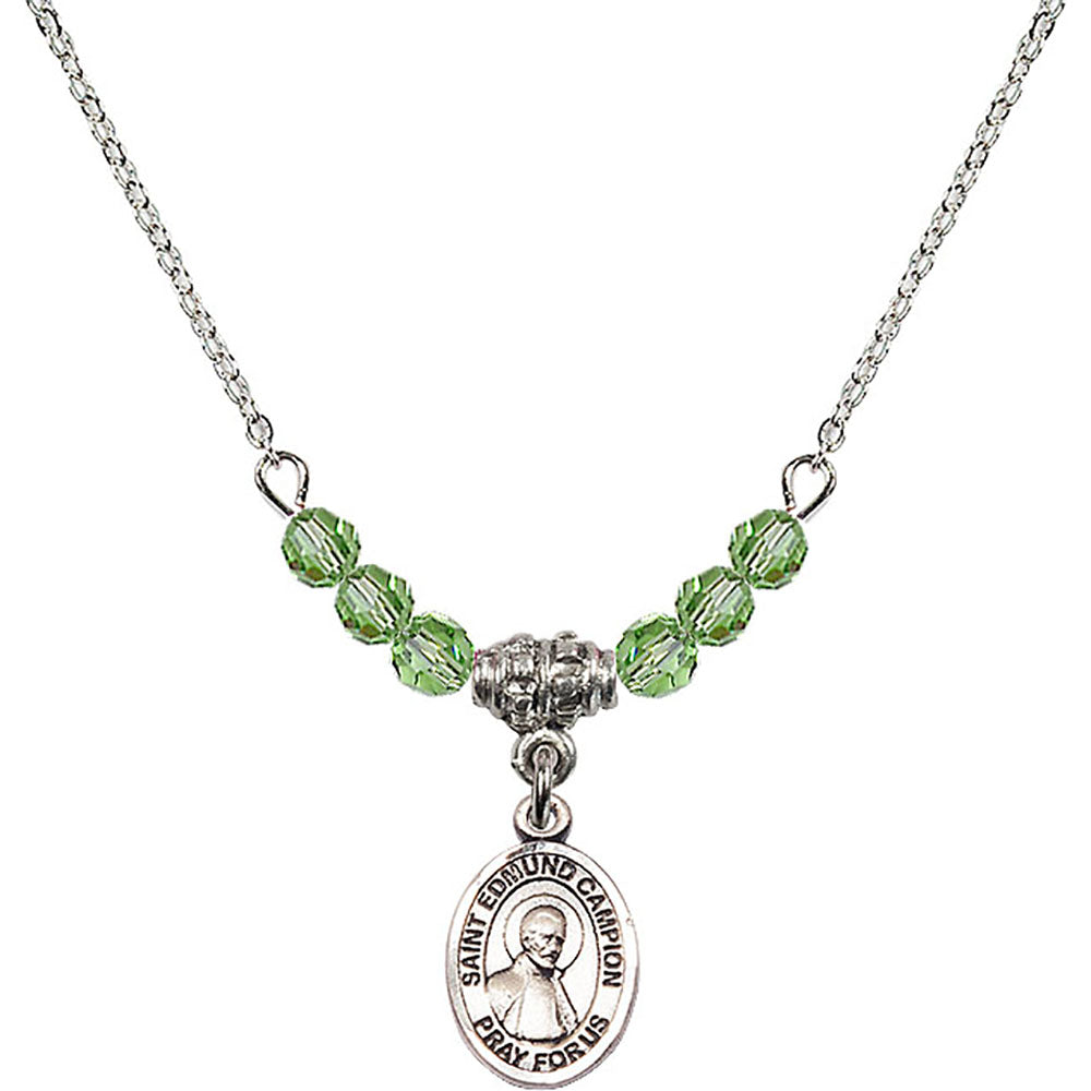 Sterling Silver Saint Edmund Campion Birthstone Necklace with Peridot Beads - 9333