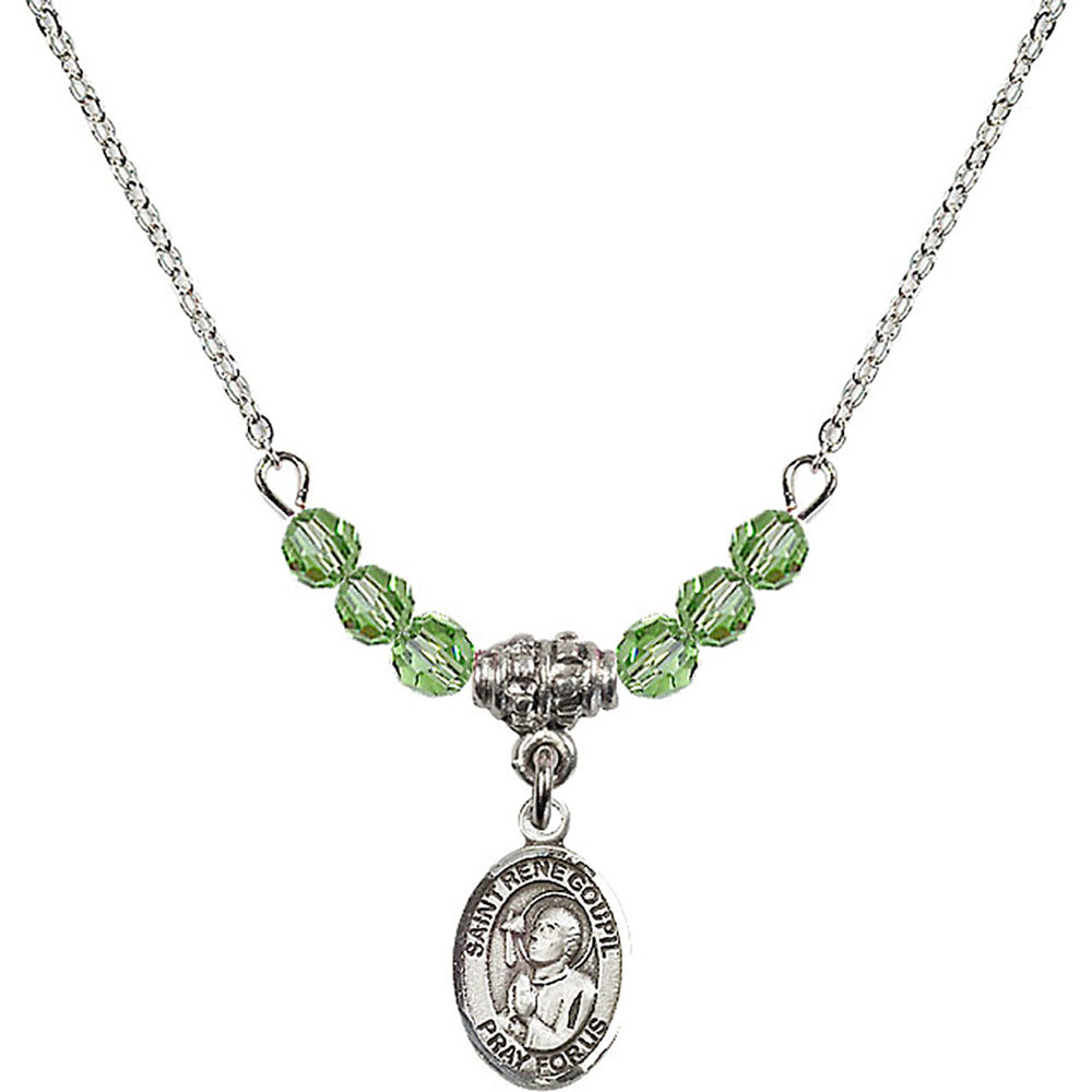 Sterling Silver Saint Rene Goupil Birthstone Necklace with Peridot Beads - 9334