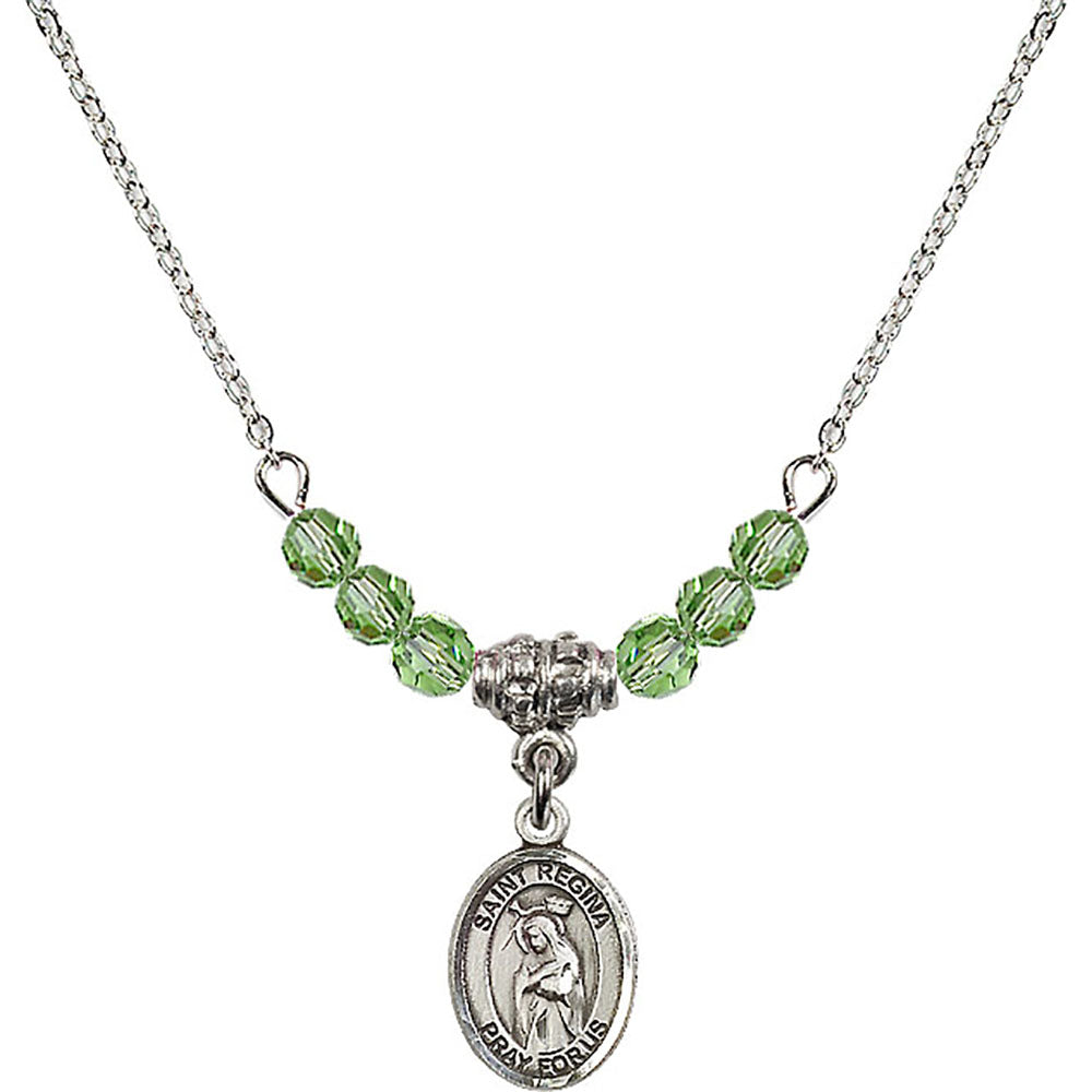 Sterling Silver Saint Regina Birthstone Necklace with Peridot Beads - 9335