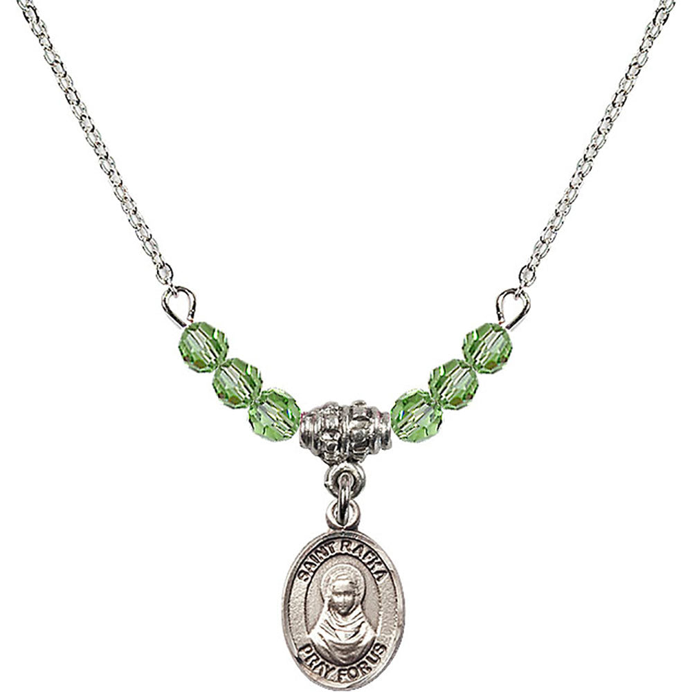 Sterling Silver Saint Rafka Birthstone Necklace with Peridot Beads - 9338