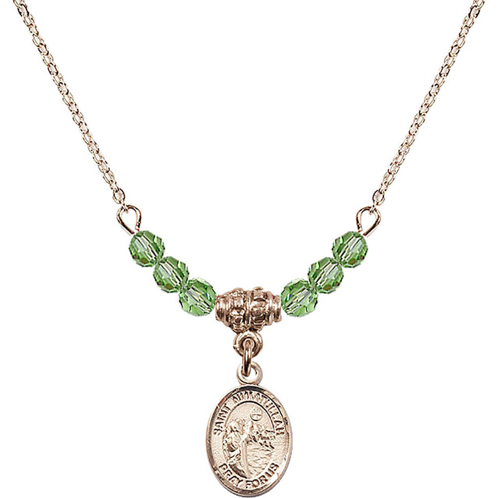 14kt Gold Filled Saint Nimatullah Birthstone Necklace with Peridot Beads - 9339