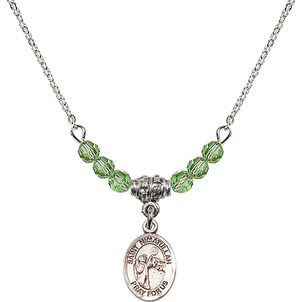 Sterling Silver Saint Nimatullah Birthstone Necklace with Peridot Beads - 9339