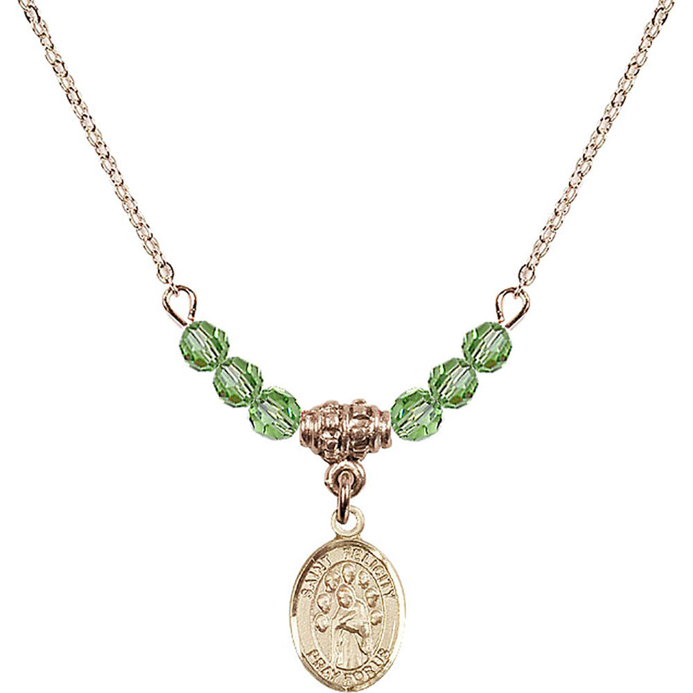 14kt Gold Filled Saint Felicity Birthstone Necklace with Peridot Beads - 9341