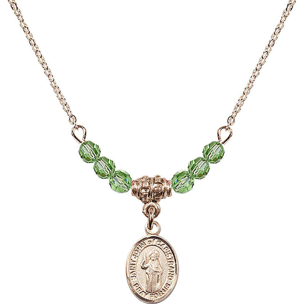 14kt Gold Filled Saint John of Capistrano Birthstone Necklace with Peridot Beads - 9350