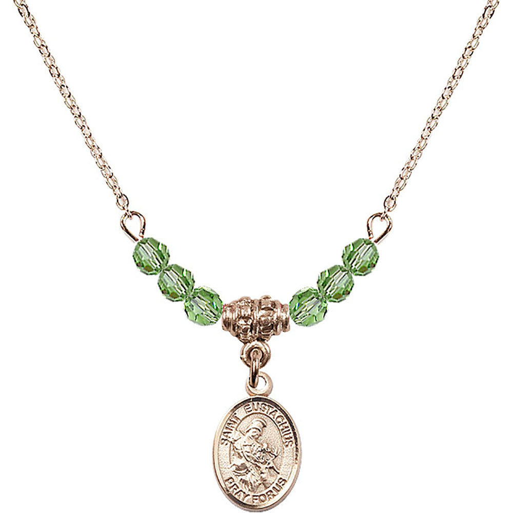 14kt Gold Filled Saint Eustachius Birthstone Necklace with Peridot Beads - 9356