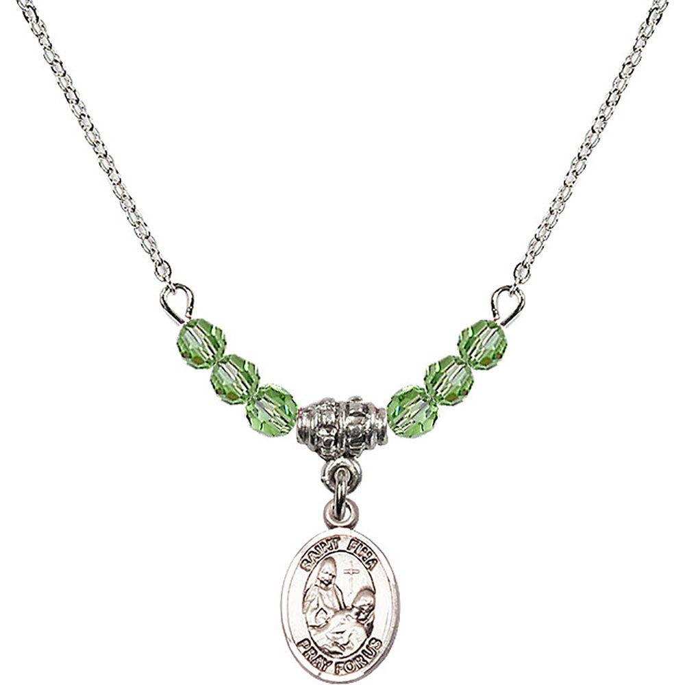 Sterling Silver Saint Fina Birthstone Necklace with Peridot Beads - 9364