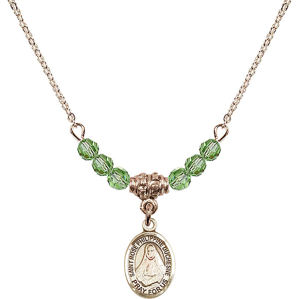 14kt Gold Filled Saint Rose Philippine Duchesne Birthstone Necklace with Peridot Beads - 9371