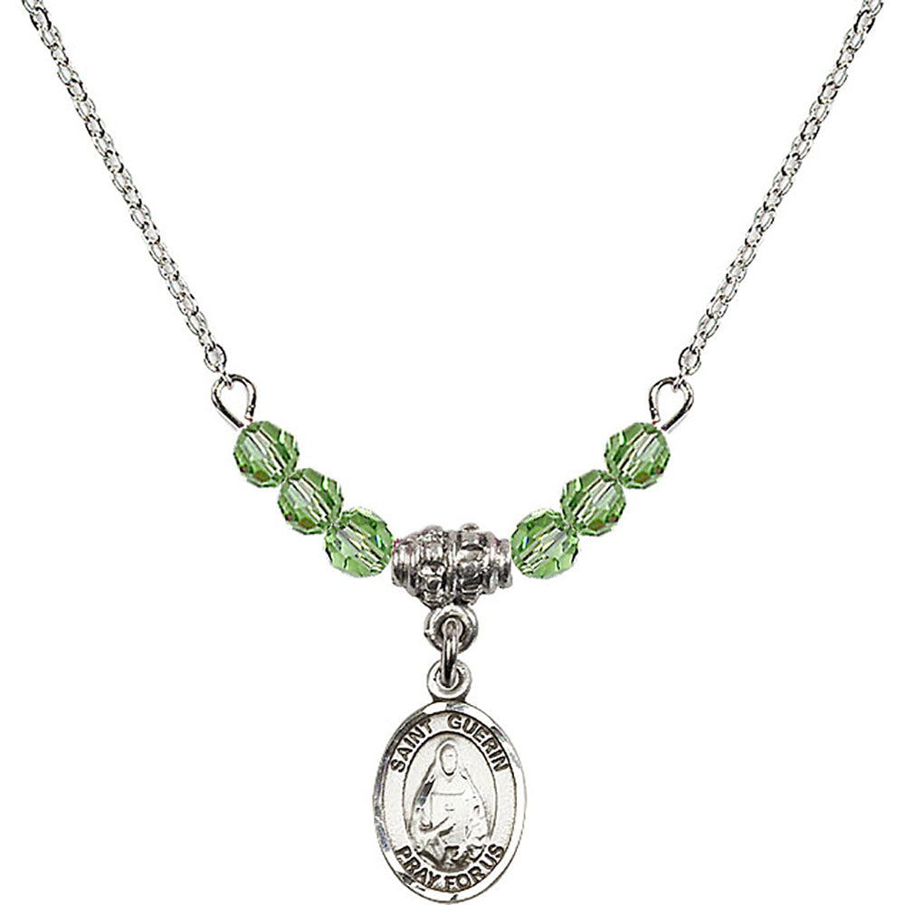 Sterling Silver Saint Theodora Birthstone Necklace with Peridot Beads - 9382