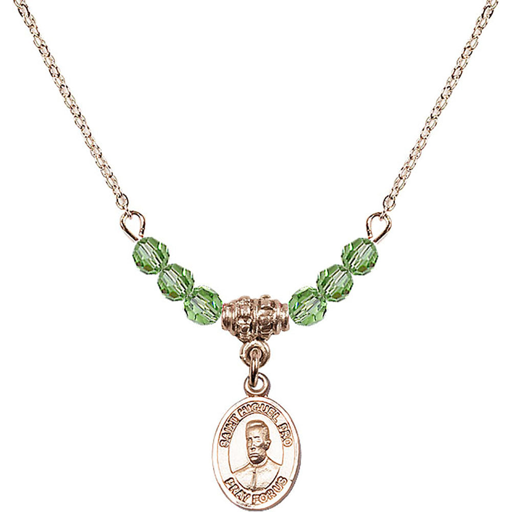 14kt Gold Filled Blessed Miguel Pro Birthstone Necklace with Peridot Beads - 9389