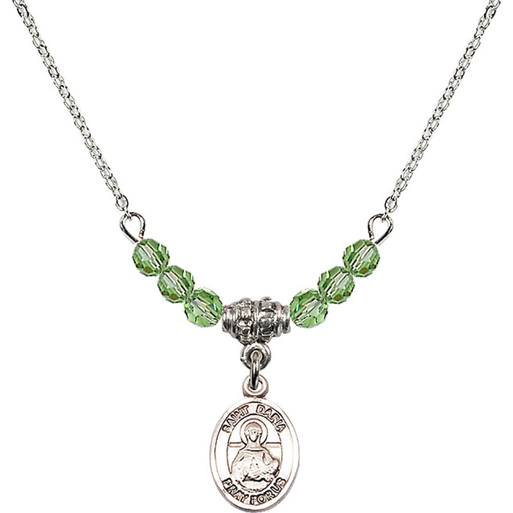 Sterling Silver Saint Daria Birthstone Necklace with Peridot Beads - 9396