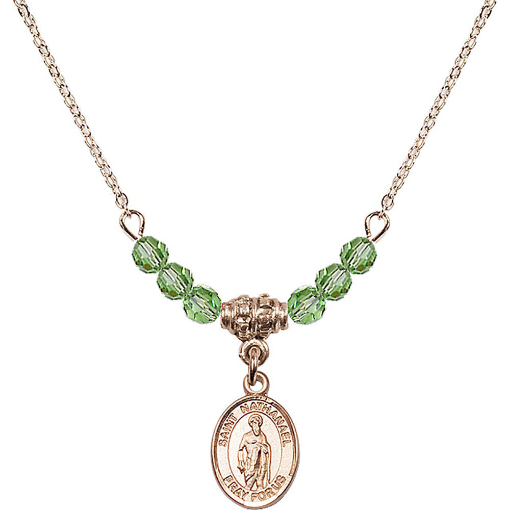 14kt Gold Filled Saint Nathanael Birthstone Necklace with Peridot Beads - 9398