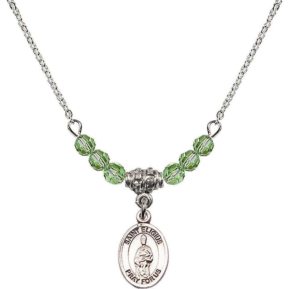 Sterling Silver Saint Eligius Birthstone Necklace with Peridot Beads - 9402