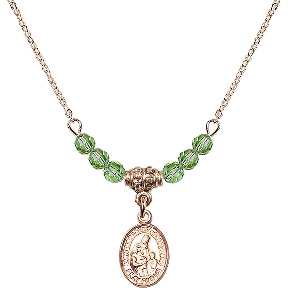 14kt Gold Filled Saint Margaret of Scotland Birthstone Necklace with Peridot Beads - 9407