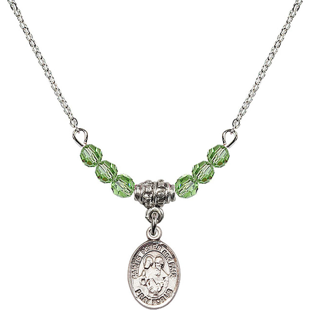 Sterling Silver Saints Peter & Paul Birthstone Necklace with Peridot Beads - 9410