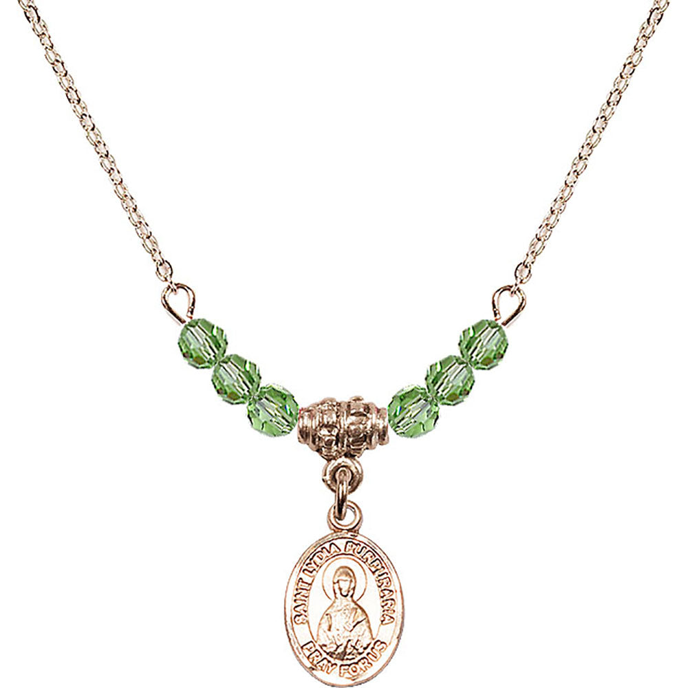14kt Gold Filled Saint Lydia Purpuraria Birthstone Necklace with Peridot Beads - 9411