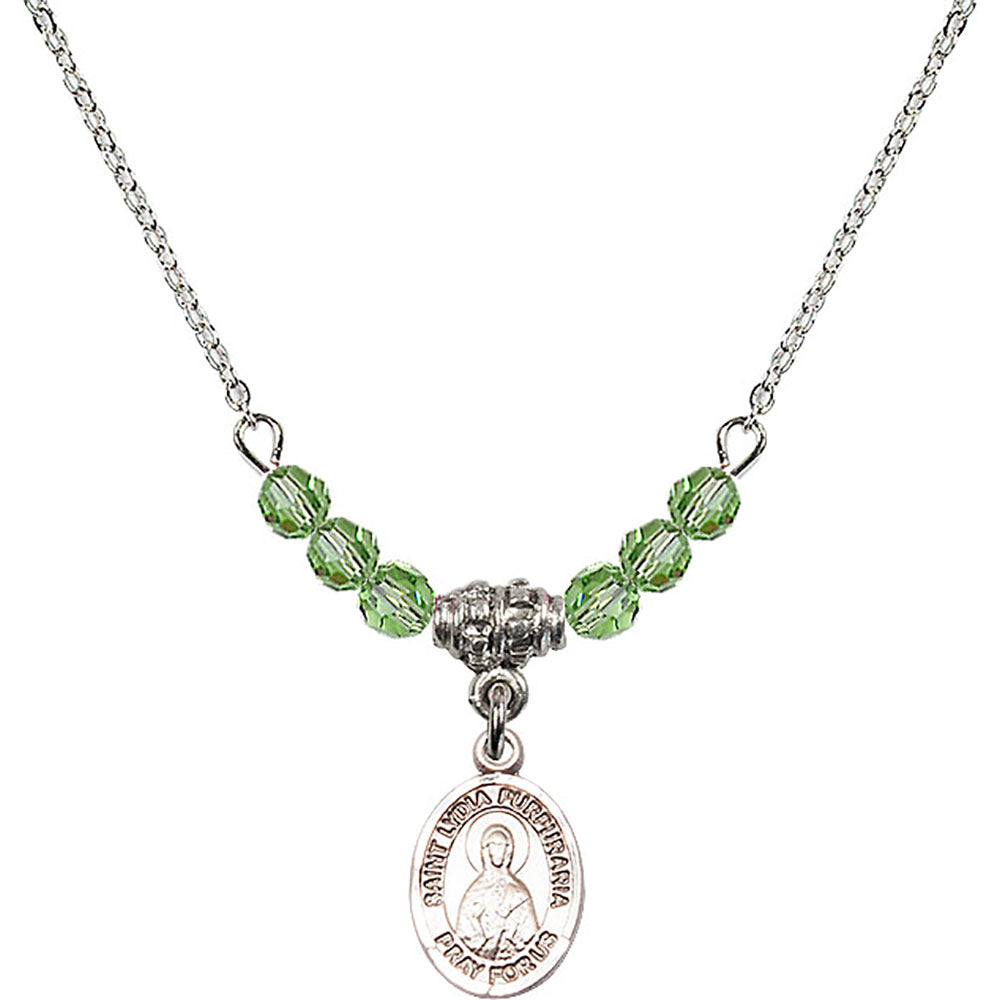 Sterling Silver Saint Lydia Purpuraria Birthstone Necklace with Peridot Beads - 9411