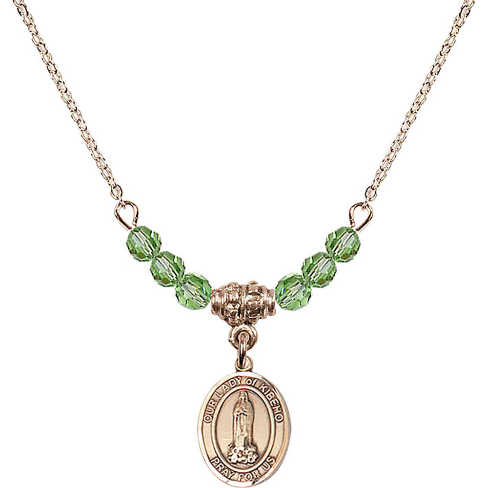 14kt Gold Filled Our Lady of Kibeho Birthstone Necklace with Peridot Beads - 9414