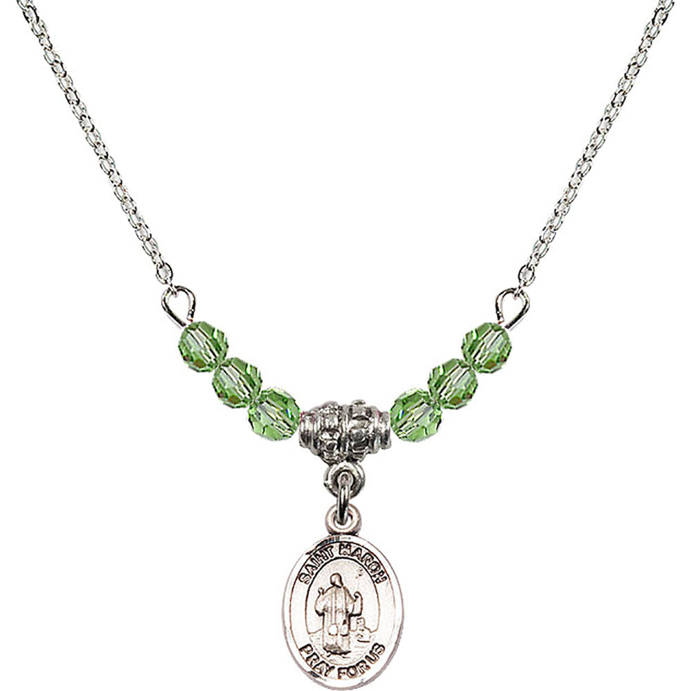 Sterling Silver Saint Maron Birthstone Necklace with Peridot Beads - 9417