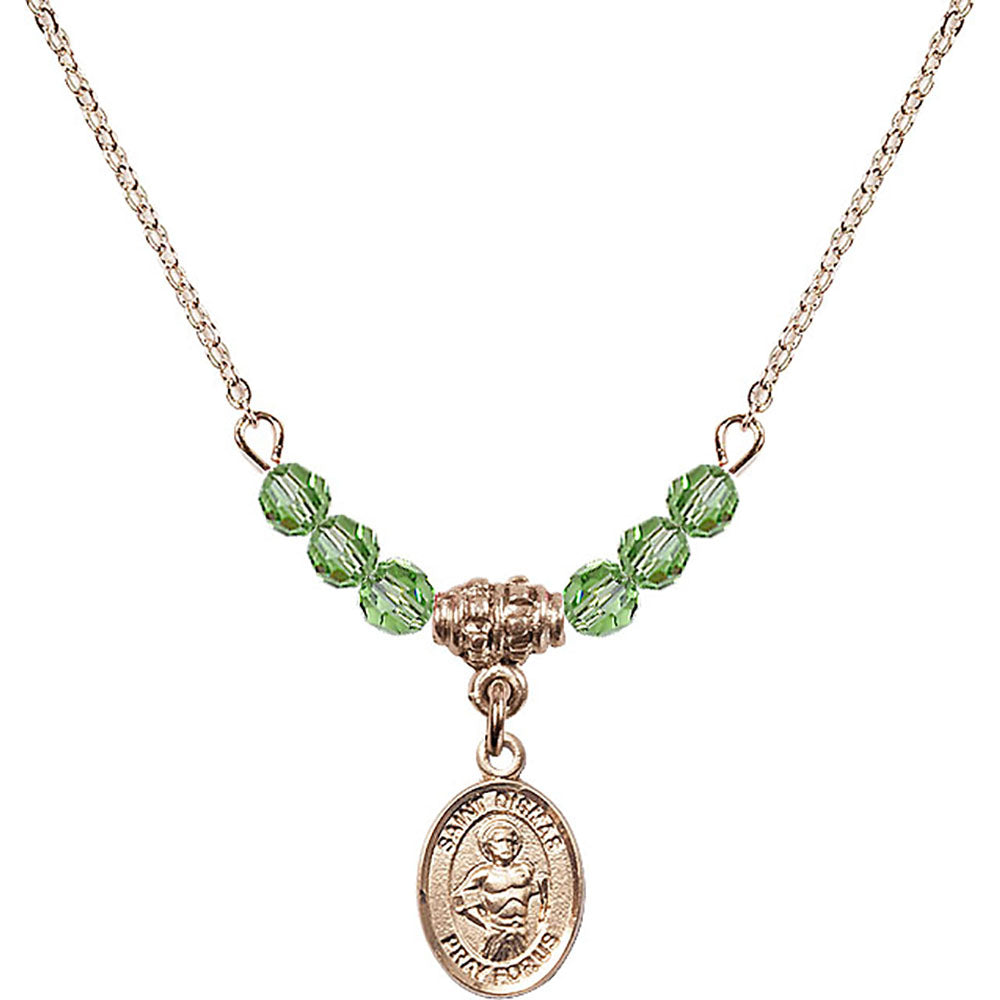 14kt Gold Filled Saint Dismas Birthstone Necklace with Peridot Beads - 9418