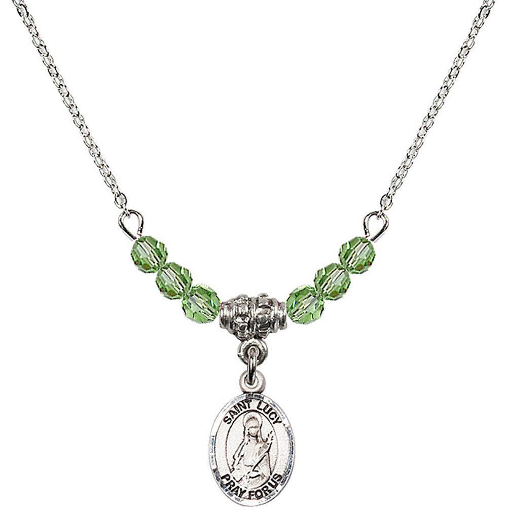 Sterling Silver Saint Lucy Birthstone Necklace with Peridot Beads - 9422