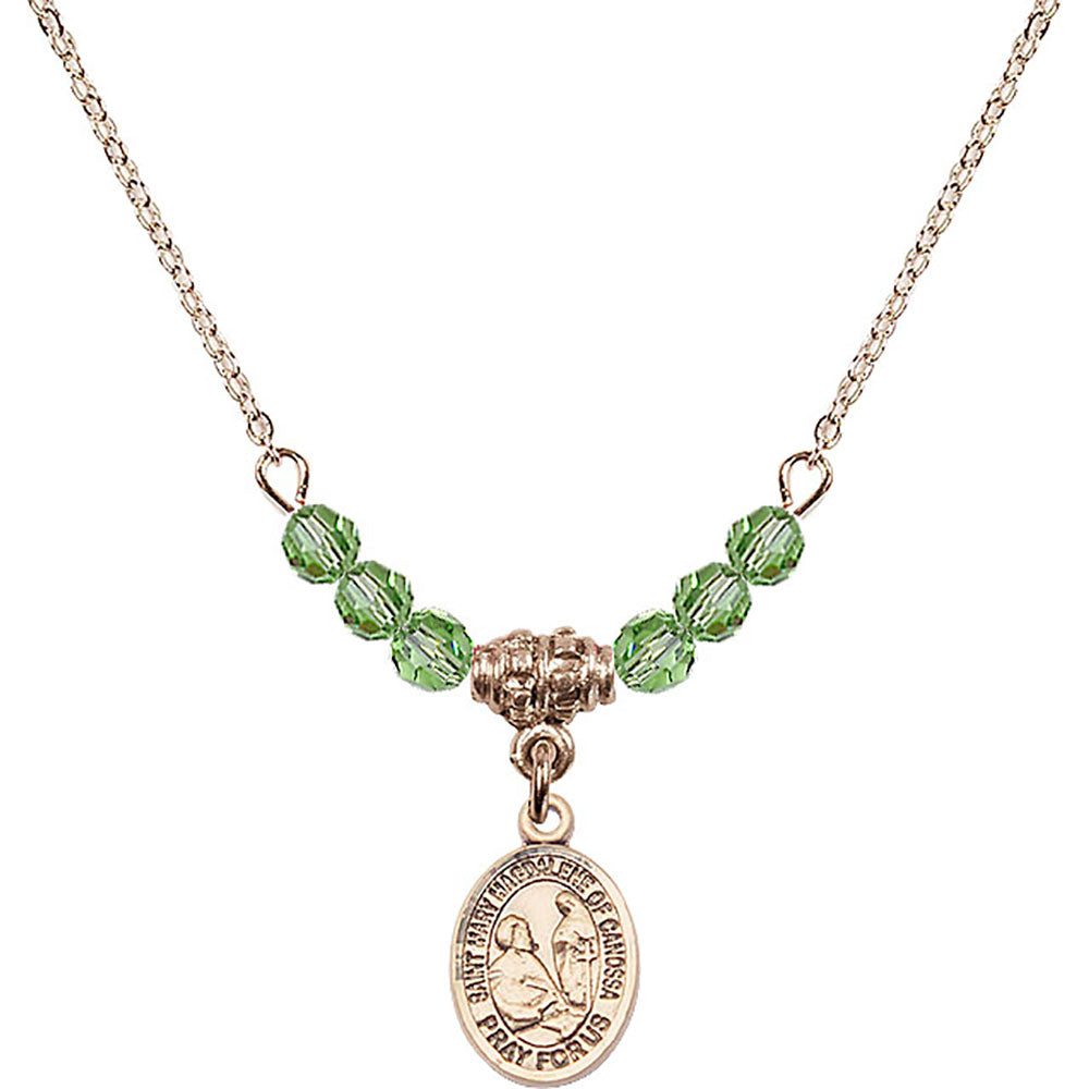 14kt Gold Filled Saint Mary Magdalene of Canossa Birthstone Necklace with Peridot Beads - 9429