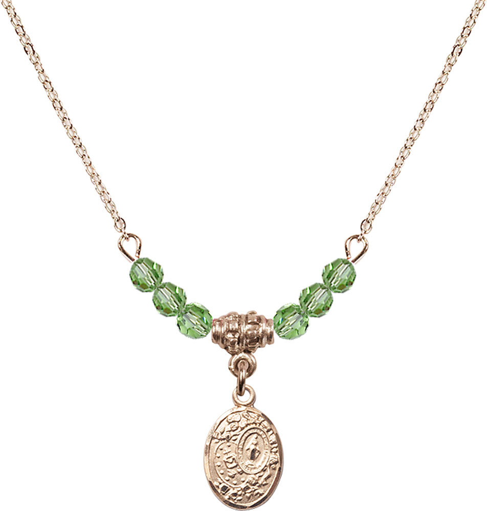 14kt Gold Filled Miraculous Birthstone Necklace with Peridot Beads - 9682