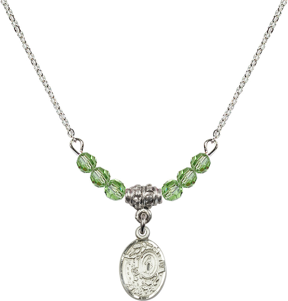 Sterling Silver Miraculous Birthstone Necklace with Peridot Beads - 9682