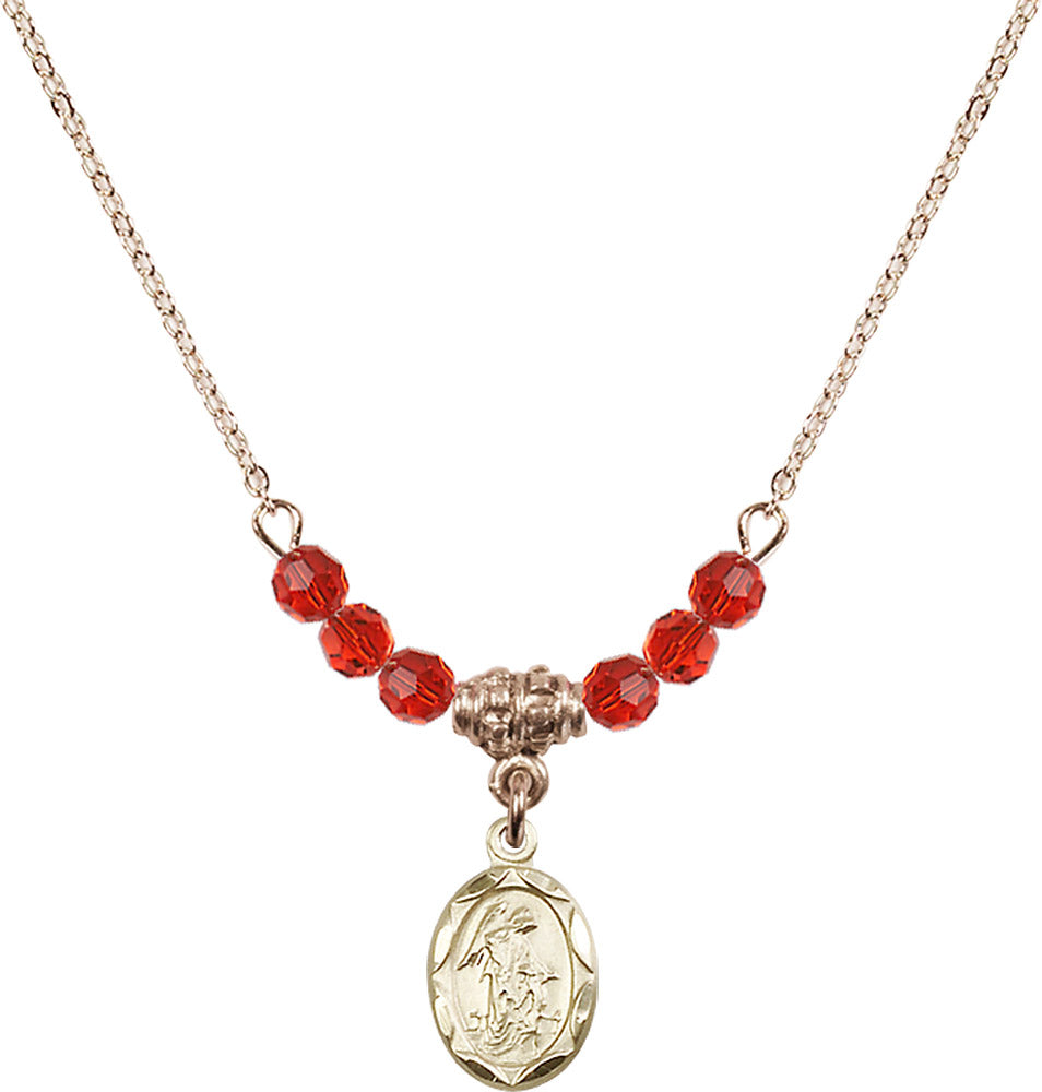 14kt Gold Filled Guardian Angel Birthstone Necklace with Ruby Beads - 0301