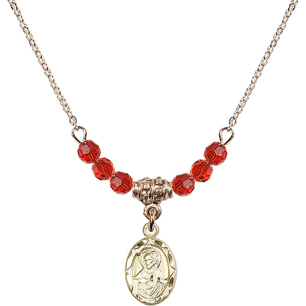 14kt Gold Filled Scapular Birthstone Necklace with Ruby Beads - 0301