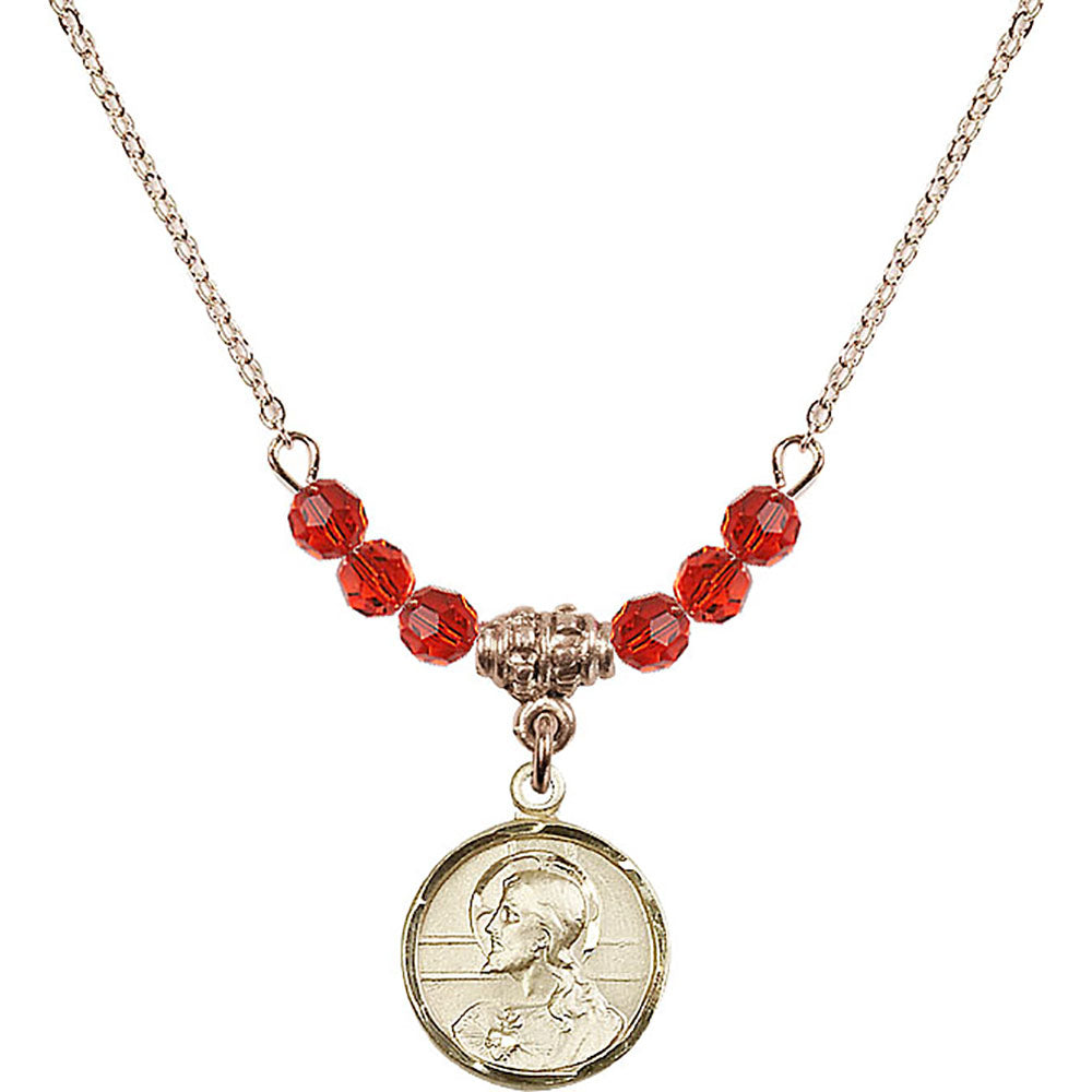 14kt Gold Filled Scapular Birthstone Necklace with Ruby Beads - 0601