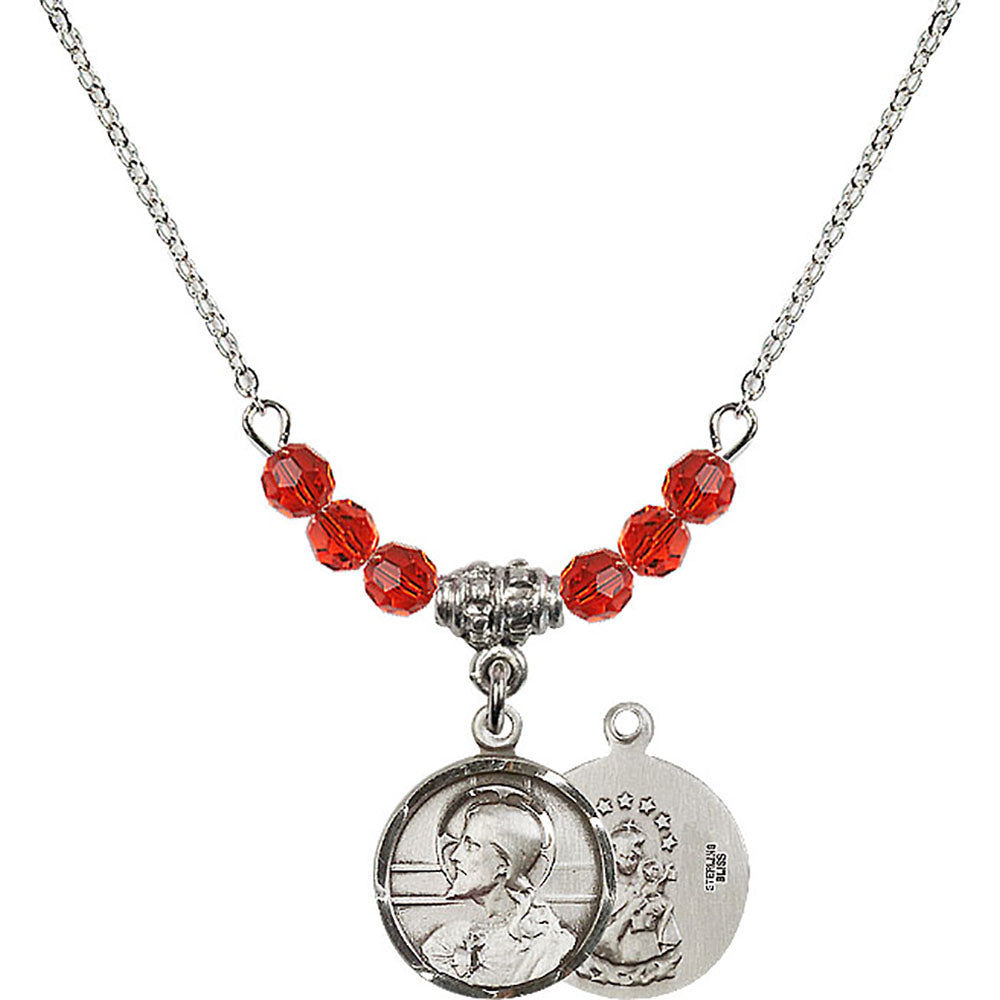 Sterling Silver Scapular Birthstone Necklace with Ruby Beads - 0601