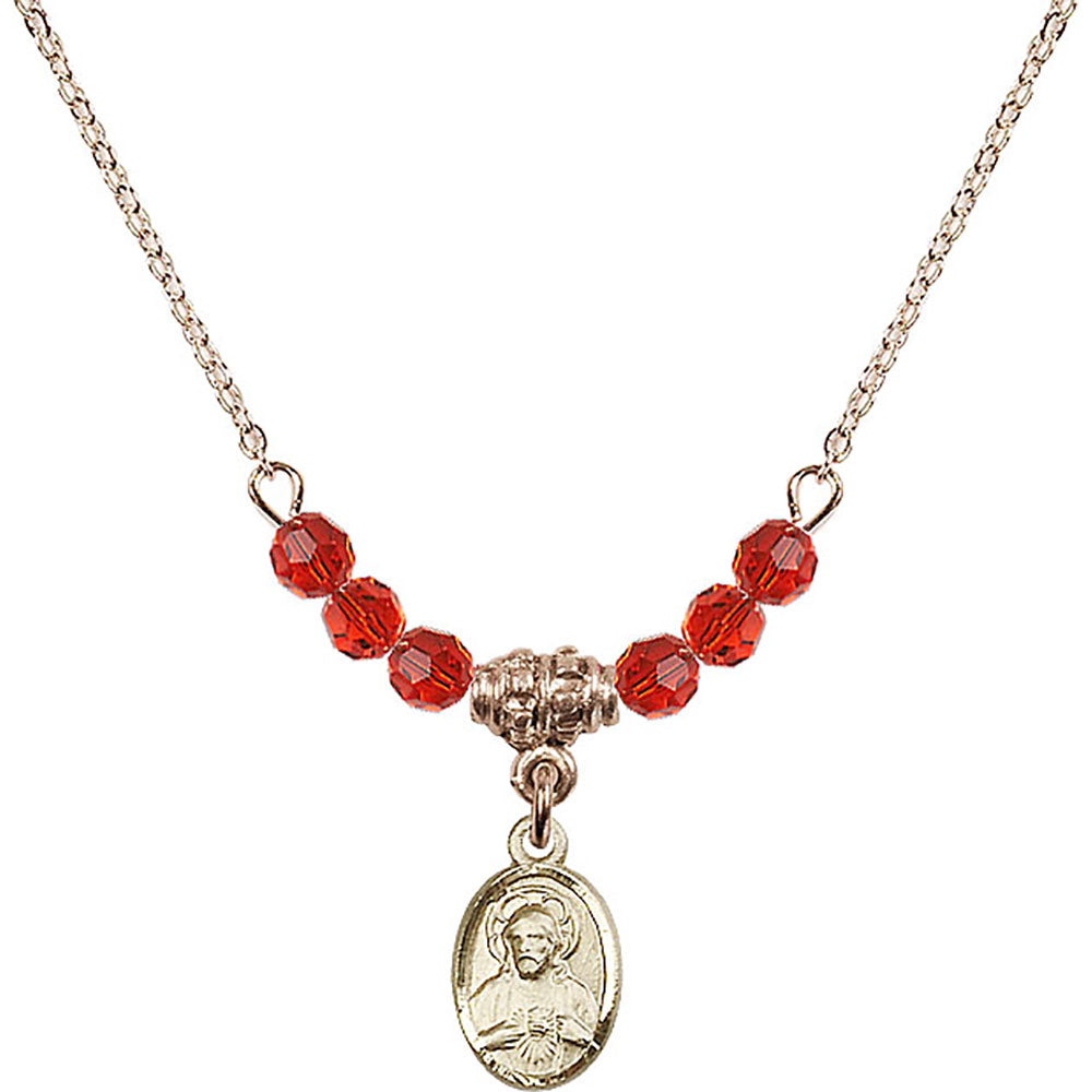14kt Gold Filled Scapular Birthstone Necklace with Ruby Beads - 0702