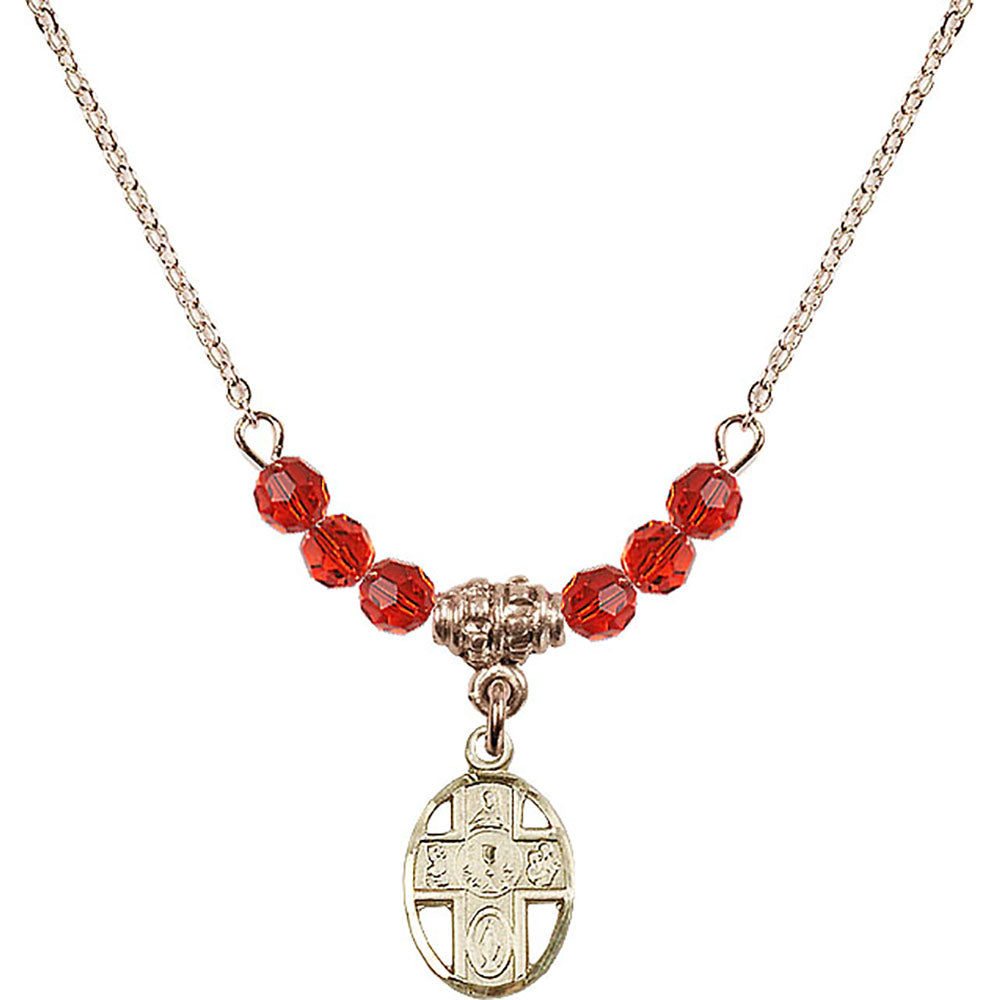 14kt Gold Filled 5-Way / Chalice Birthstone Necklace with Ruby Beads - 0979