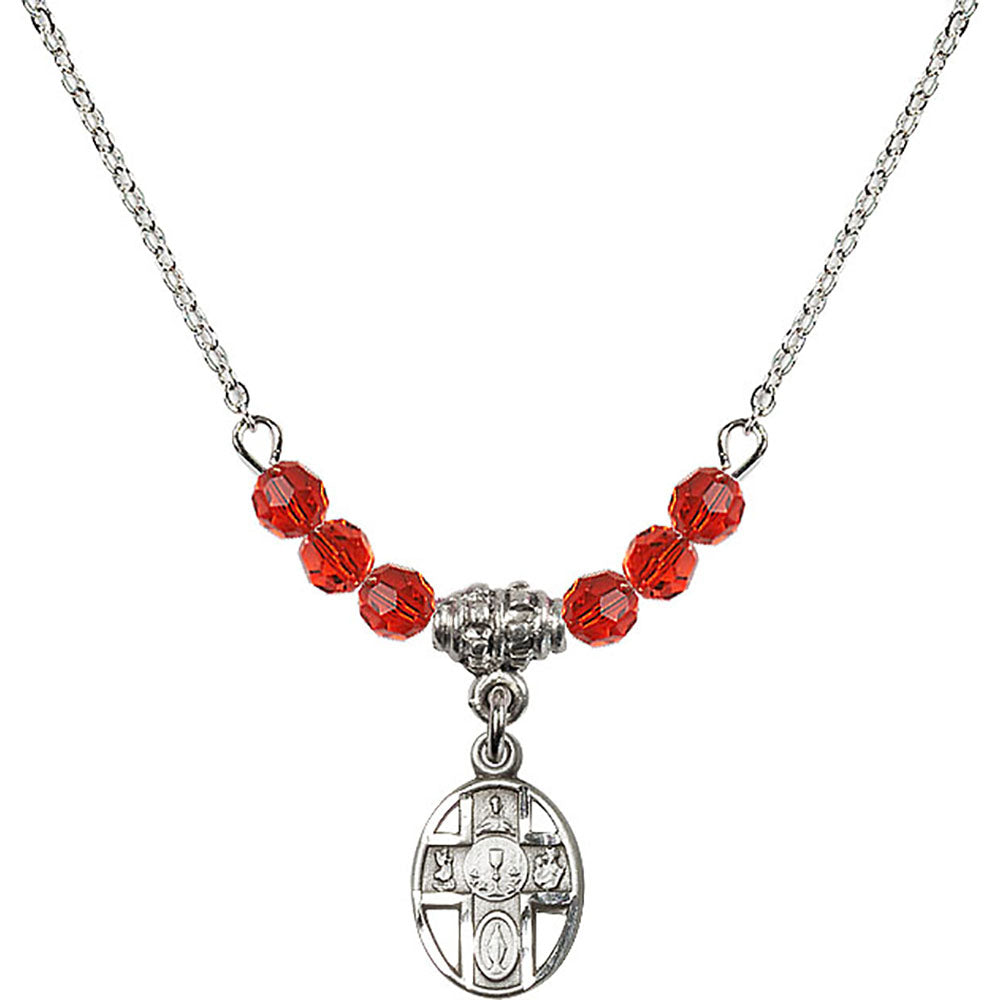 Sterling Silver 5-Way / Chalice Birthstone Necklace with Ruby Beads - 0979