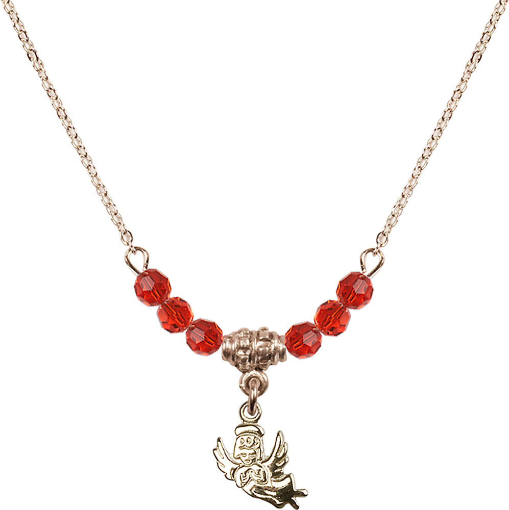 14kt Gold Filled Guardian Angel Birthstone Necklace with Ruby Beads - 2128
