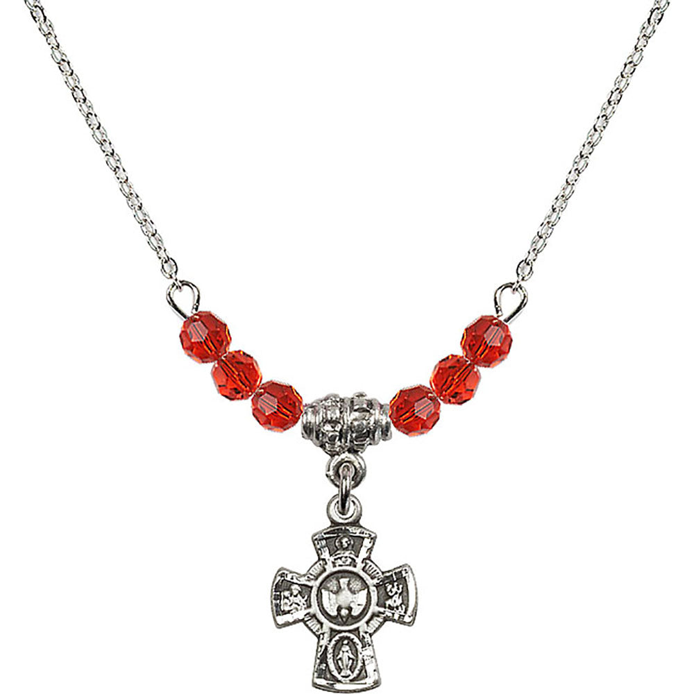 Sterling Silver 5-Way Birthstone Necklace with Ruby Beads - 3145