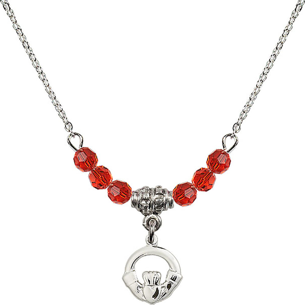 Sterling Silver Claddagh Birthstone Necklace with Ruby Beads - 4113