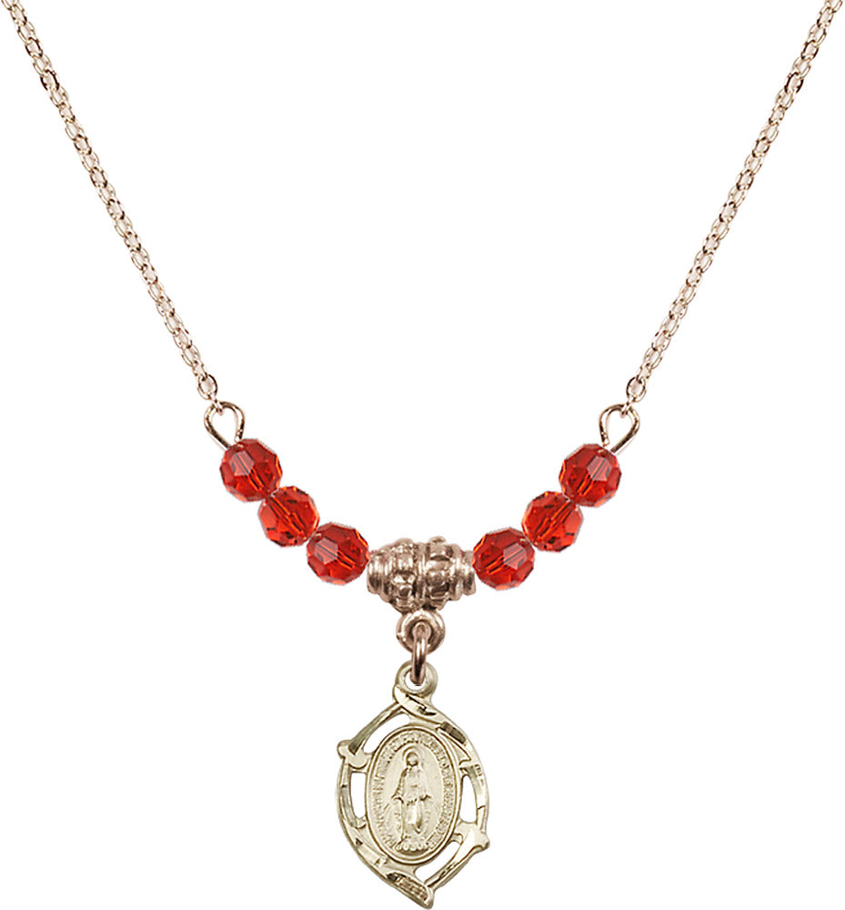 14kt Gold Filled Miraculous Birthstone Necklace with Ruby Beads - 4152