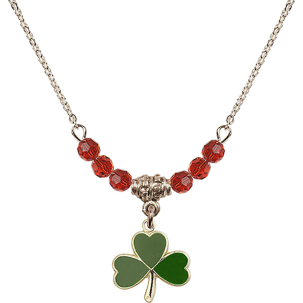 14kt Gold Filled Shamrock Birthstone Necklace with Ruby Beads - 5243